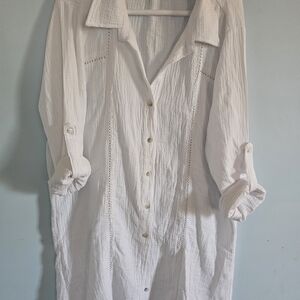 4OUR Dreamers White Casual Button Down  GOWN‎ 100% COTTON